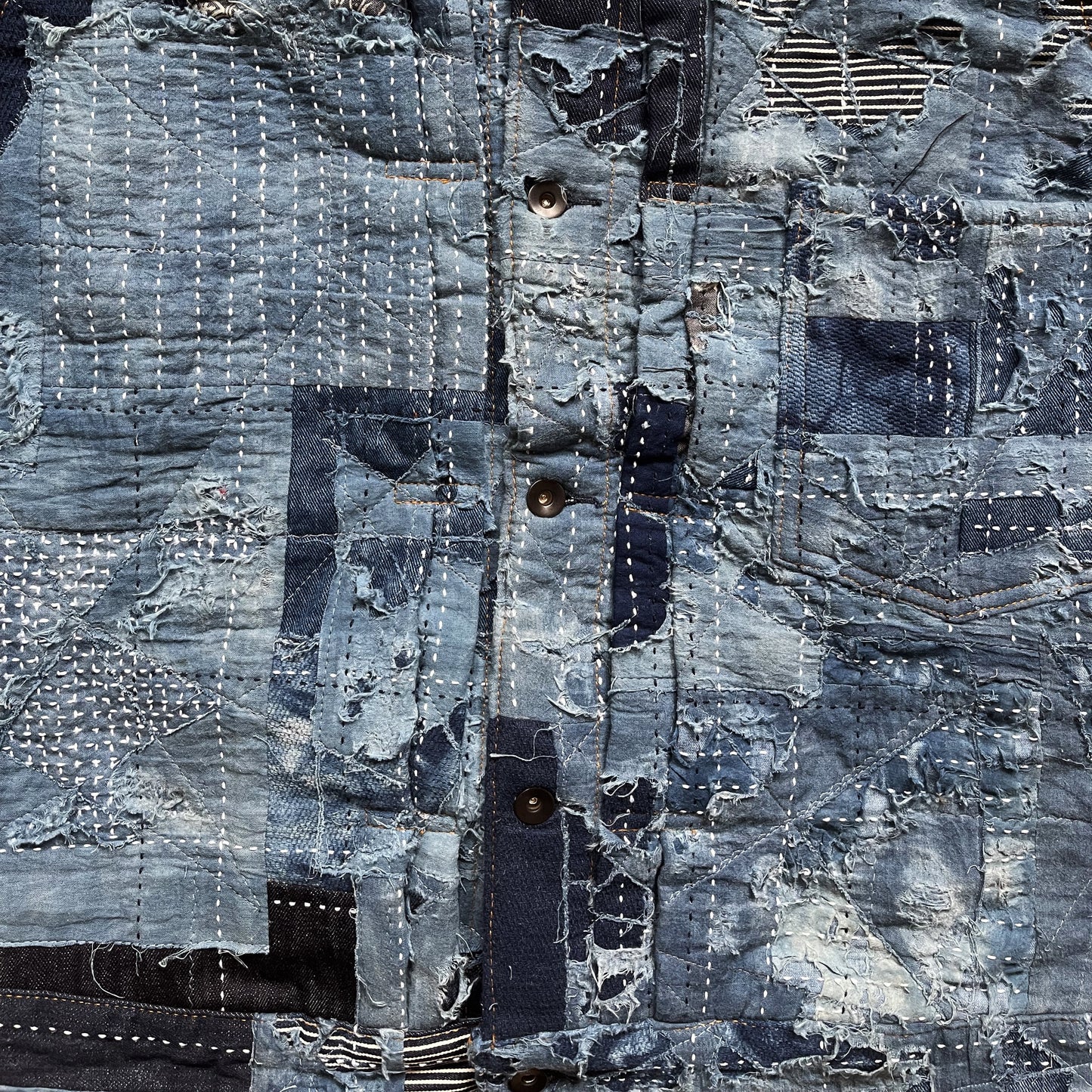 Indigo Boro Sashiko Distressed Denim Trucker Jacket - L