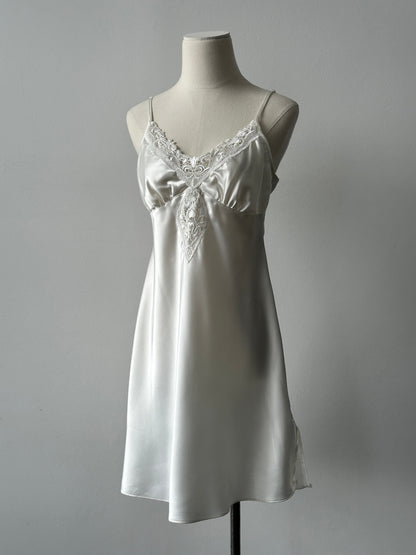Vintage 2000s Sain Lace Sleeveless Mini Slip Dress - S-M