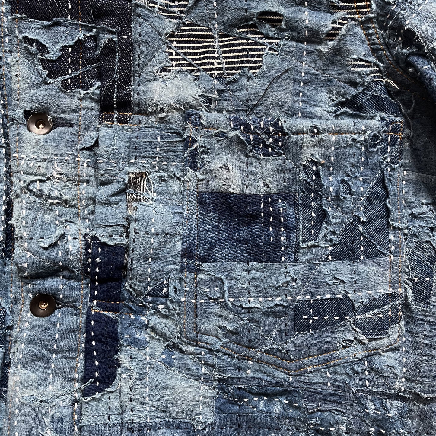Indigo Boro Sashiko Distressed Denim Trucker Jacket - L