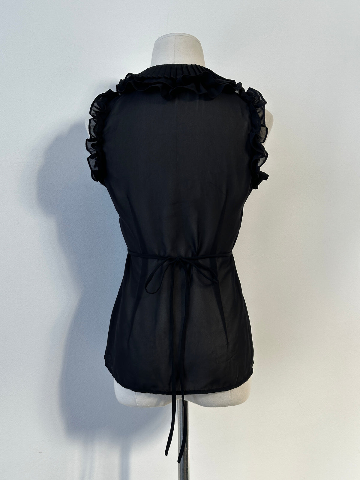 Vintage 2000s Sheer Ruffle Tit Belt Sleeveless Shirt - XS
