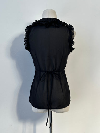 Vintage 2000s Sheer Ruffle Tit Belt Sleeveless Shirt - XS