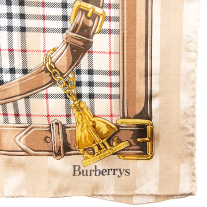 Vintage 90s Burberry Nova Check Silk Scarf | O/S, Beige, Black, Red, Gold