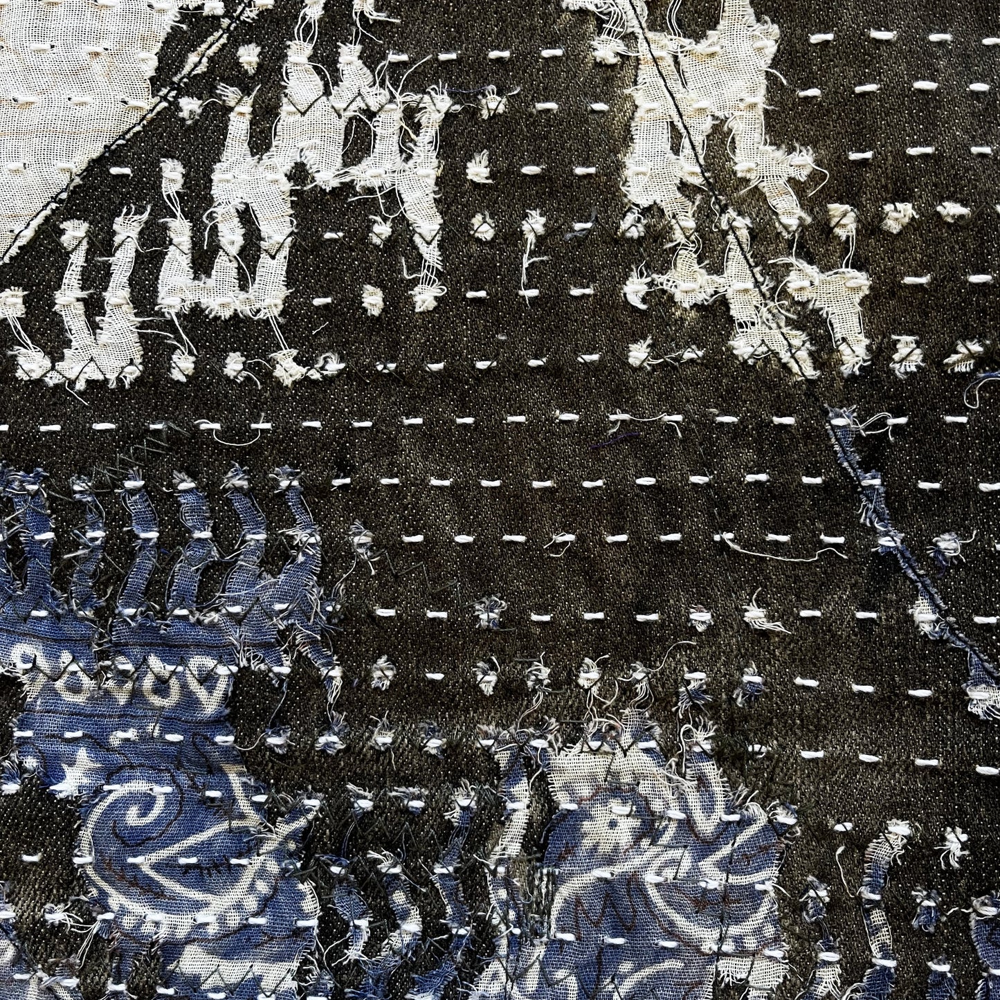 Boro Patchwork Sashiko Distressed Jeans - W32" | W32, Indigo