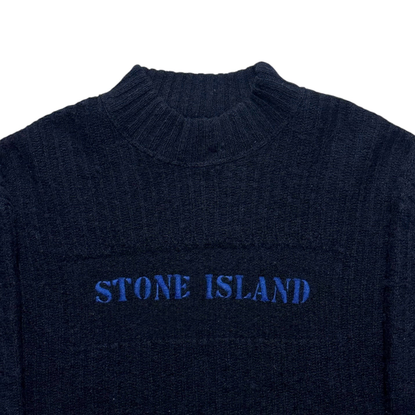 Stone Island Knit Pullover Spell Out Mock Neck Jumper from 90’s