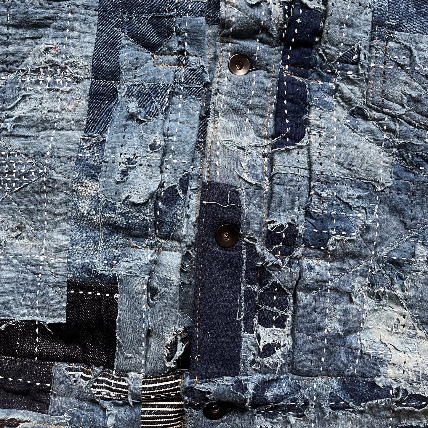 Indigo Boro Sashiko Distressed Denim Trucker Jacket - L