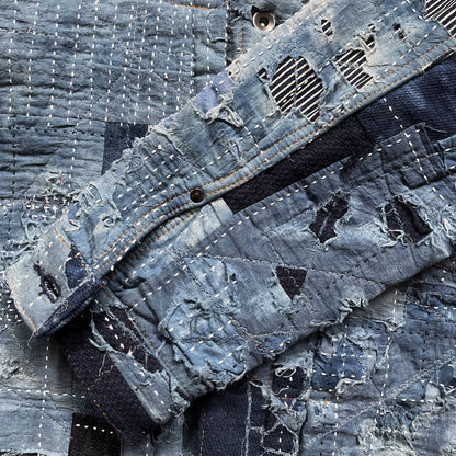 Indigo Boro Sashiko Distressed Denim Trucker Jacket - L