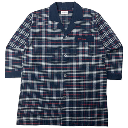 Vintage 90s Burberry Nova Check Long Sleeve Button Up Pyjama Shirt Size M | Medium, Navy