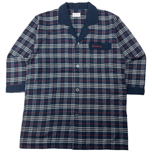 Vintage 90s Burberry Nova Check Long Sleeve Button Up Pyjama Shirt Size M | Medium, Navy