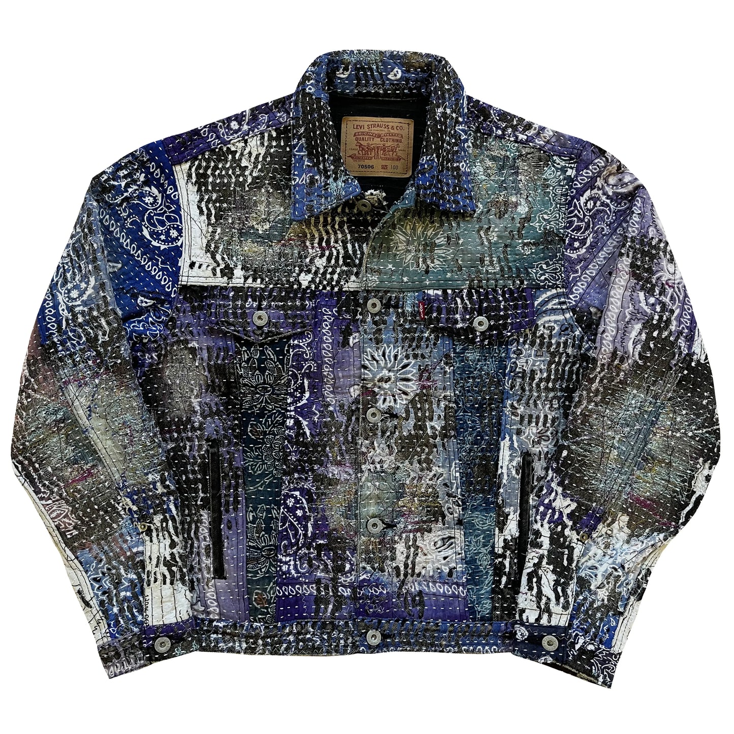 Boro Patchwork Sashiko Distressed Denim Trucker Jacket - M