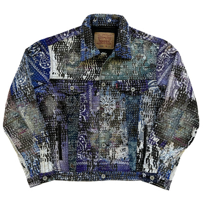 Boro Patchwork Sashiko Distressed Denim Trucker Jacket - M