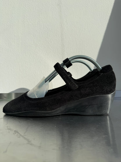 Prada Sport Suede Wedge Mary Janes | UK 37.5, Black