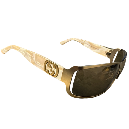 Gucci Sunglasses In Marble White & Gold
