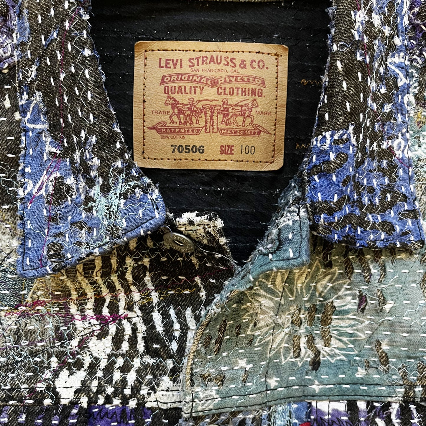 Boro Patchwork Sashiko Distressed Denim Trucker Jacket - M