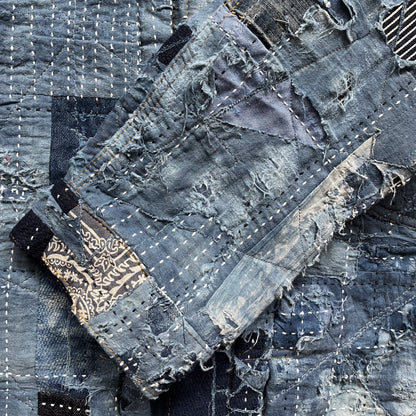 Indigo Boro Sashiko Distressed Denim Trucker Jacket - L