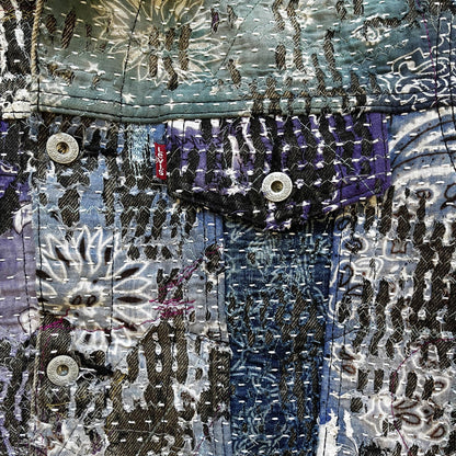 Boro Patchwork Sashiko Distressed Denim Trucker Jacket - M