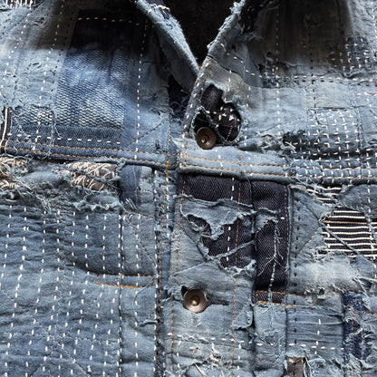 Indigo Boro Sashiko Distressed Denim Trucker Jacket - L