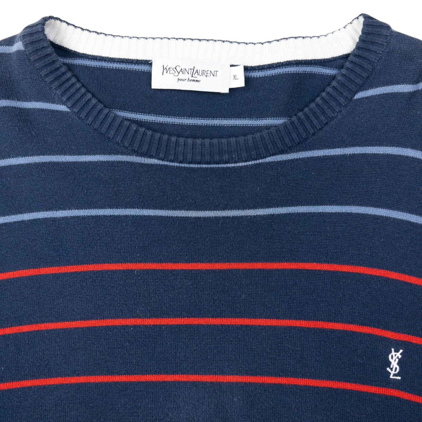 Vintage 2000s YSL Yves Saint Laurent Striped Jumper Size L | Large, Navy