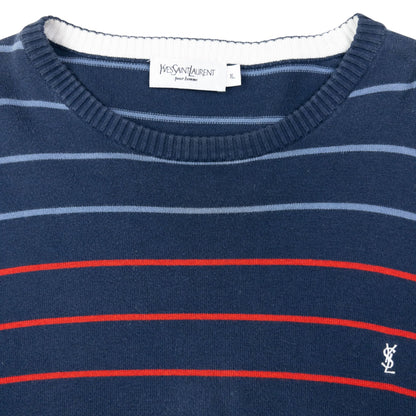 Vintage 2000s YSL Yves Saint Laurent Striped Jumper Size L | Large, Navy