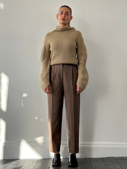 Italian Vintage Brushed Pure Wool Tapered Leg Trousers - W27