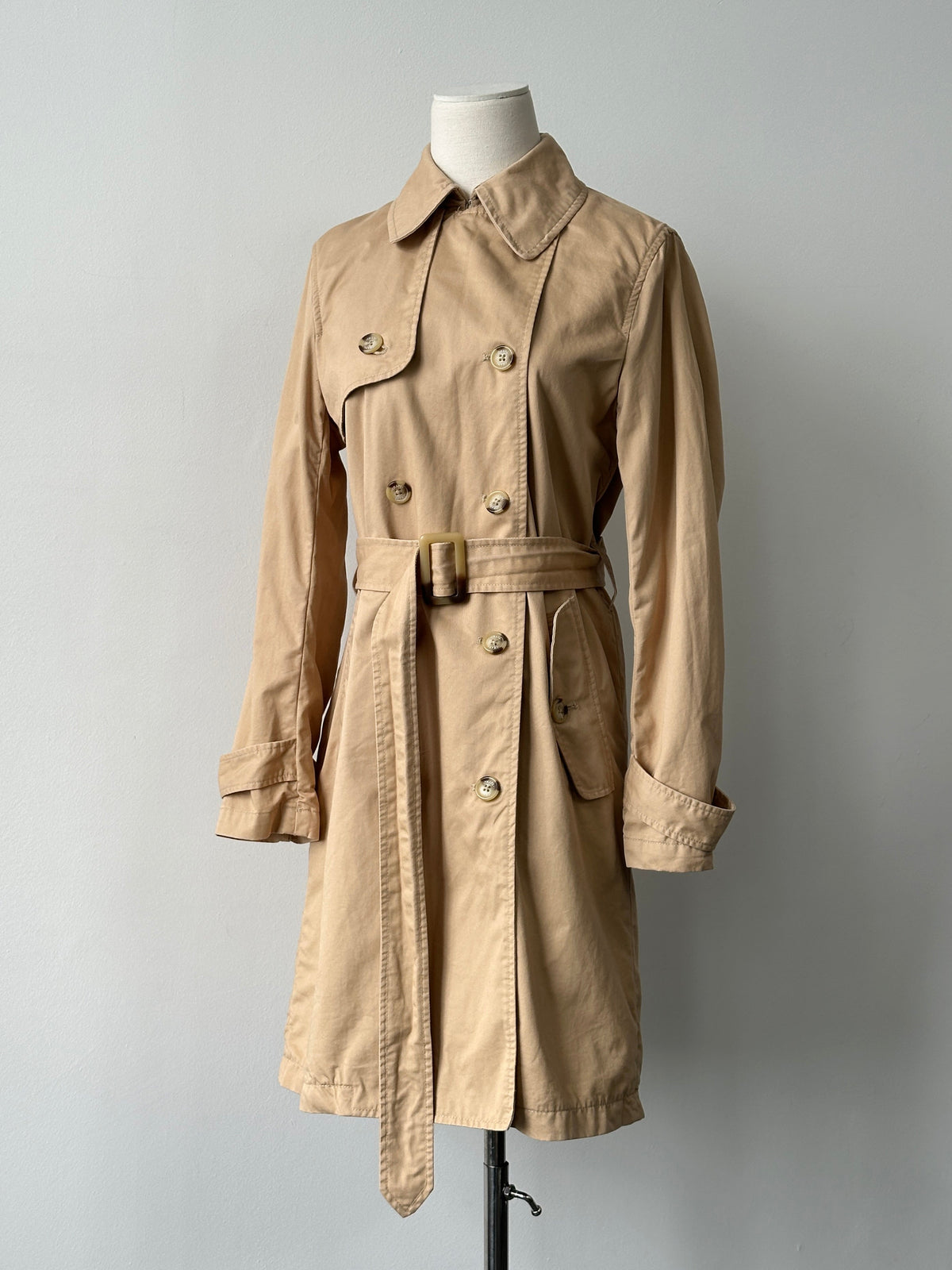 Chaps 2000s Pure Cotton Double Breasted Belted Trench Coat - S