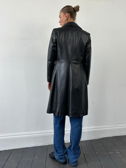 Italian Vintage Single Breasted Leather Trench Coat - S - Known Source