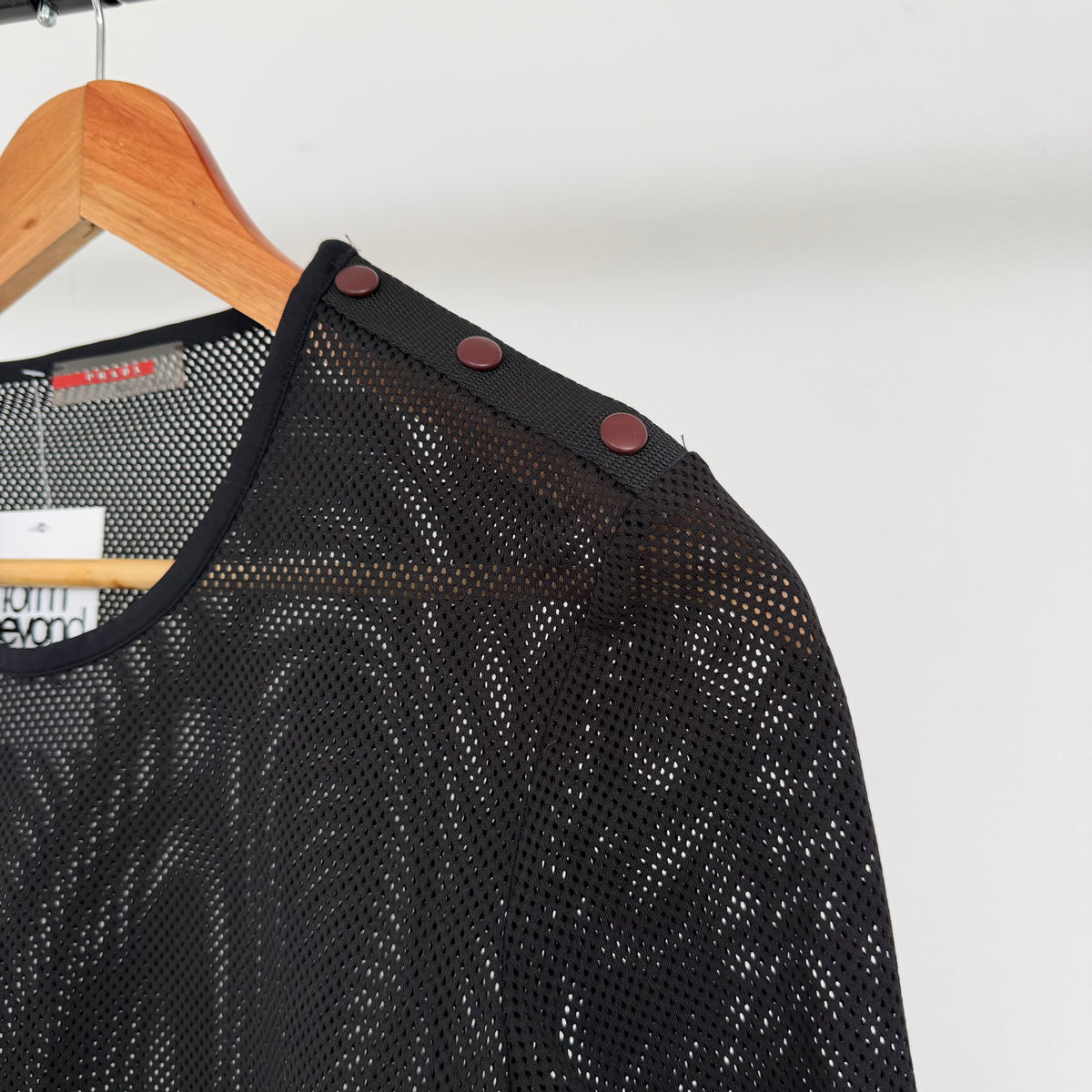 ss2000 prada sport asymmetrical neck mesh longsleeve top | O/S, Black