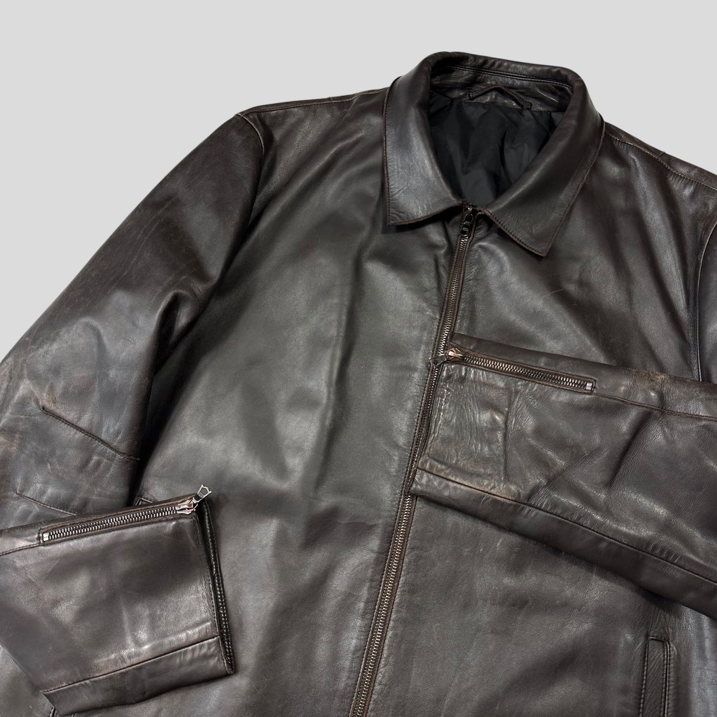 Neil Barrett AW00 Leather Moto Backpack Jacket - M/L | O/S, Brown