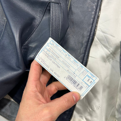 Versace 90’s Classic Premium Blue Leather Piped Moto Jacket - M