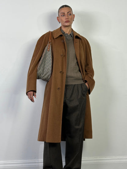 British Vintage Pure Cashmere Concealed Placket Coat - XL