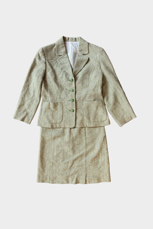 Vintage Curated Herringbone Green Skirt Suit