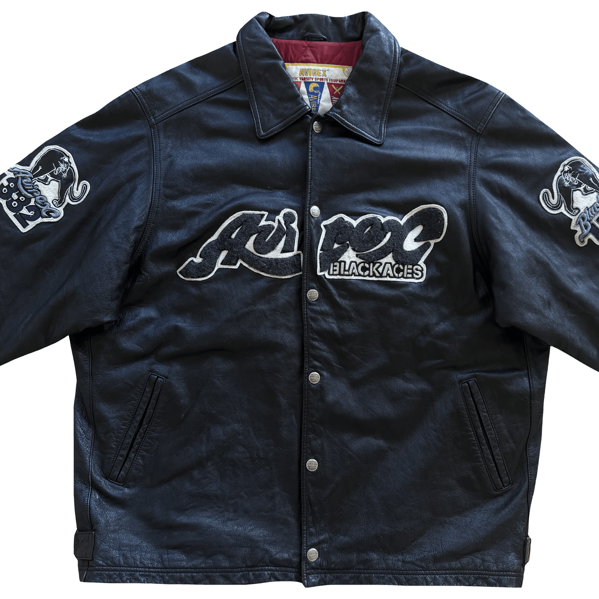 Avirex 'Black Aces' Leather Varsity Jacket - XL | XL, Black