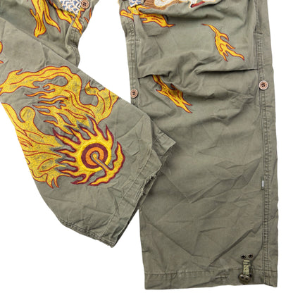 Vintage 2000s Maharishi Embroidered Dragon Roll Up Trousers Size S | Small, Multicoloured