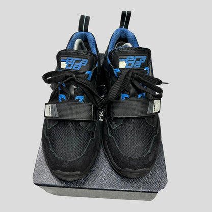 Prada 2018 Mechano Nero Voyage Rubber + Leather Logo Trainers - UK8.5/9