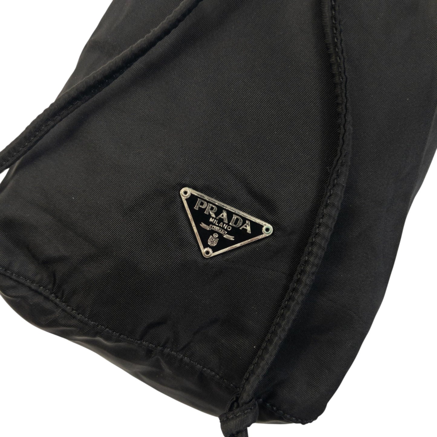 Vintage 90s Prada Drawstring Pouch Bag | O/S, Black