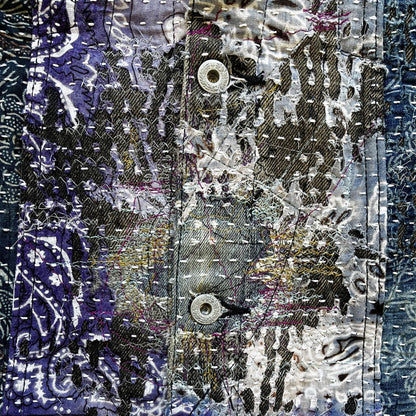 Boro Patchwork Sashiko Distressed Denim Trucker Jacket - M