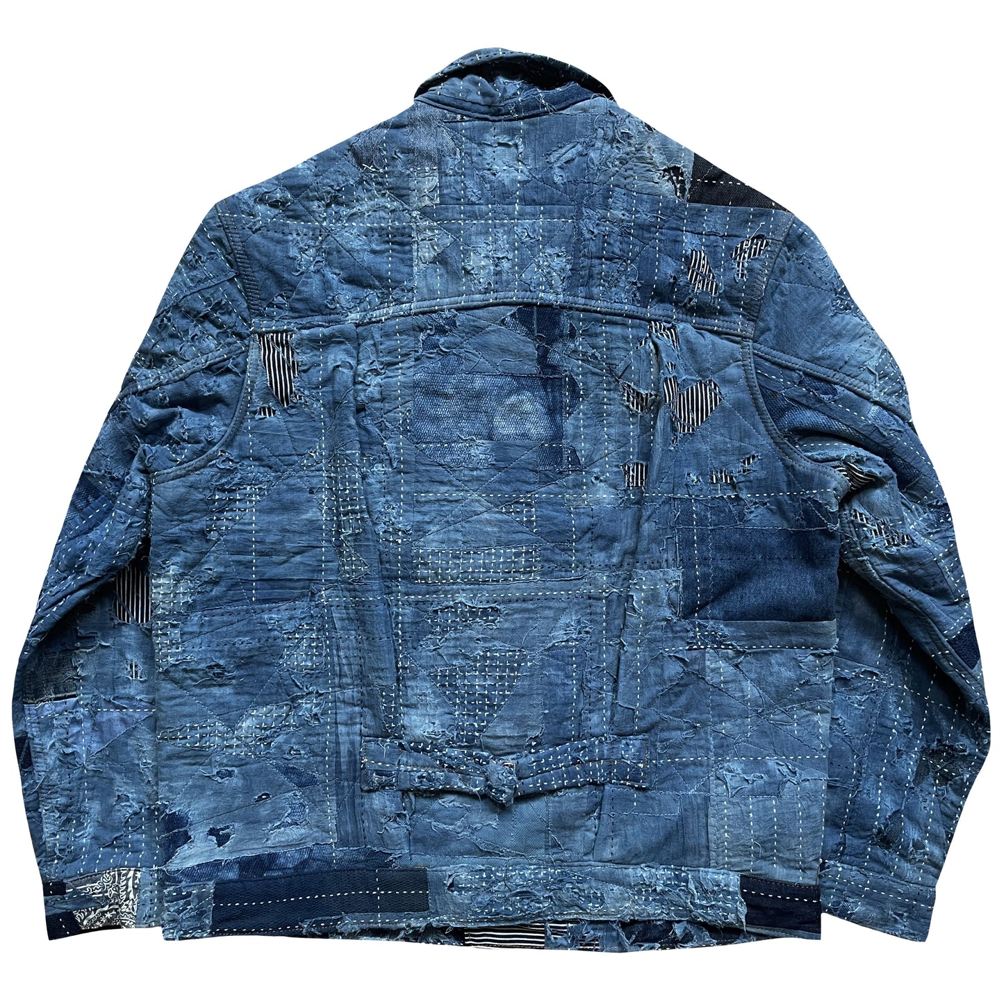 Indigo Boro Sashiko Distressed Denim Trucker Jacket - L