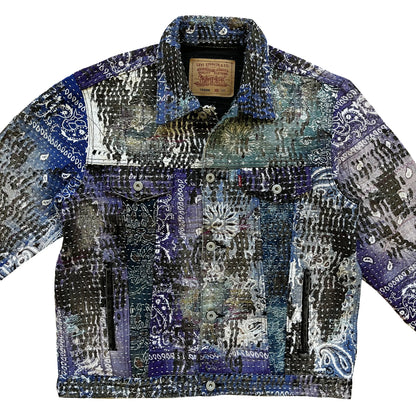 Boro Patchwork Sashiko Distressed Denim Trucker Jacket - M