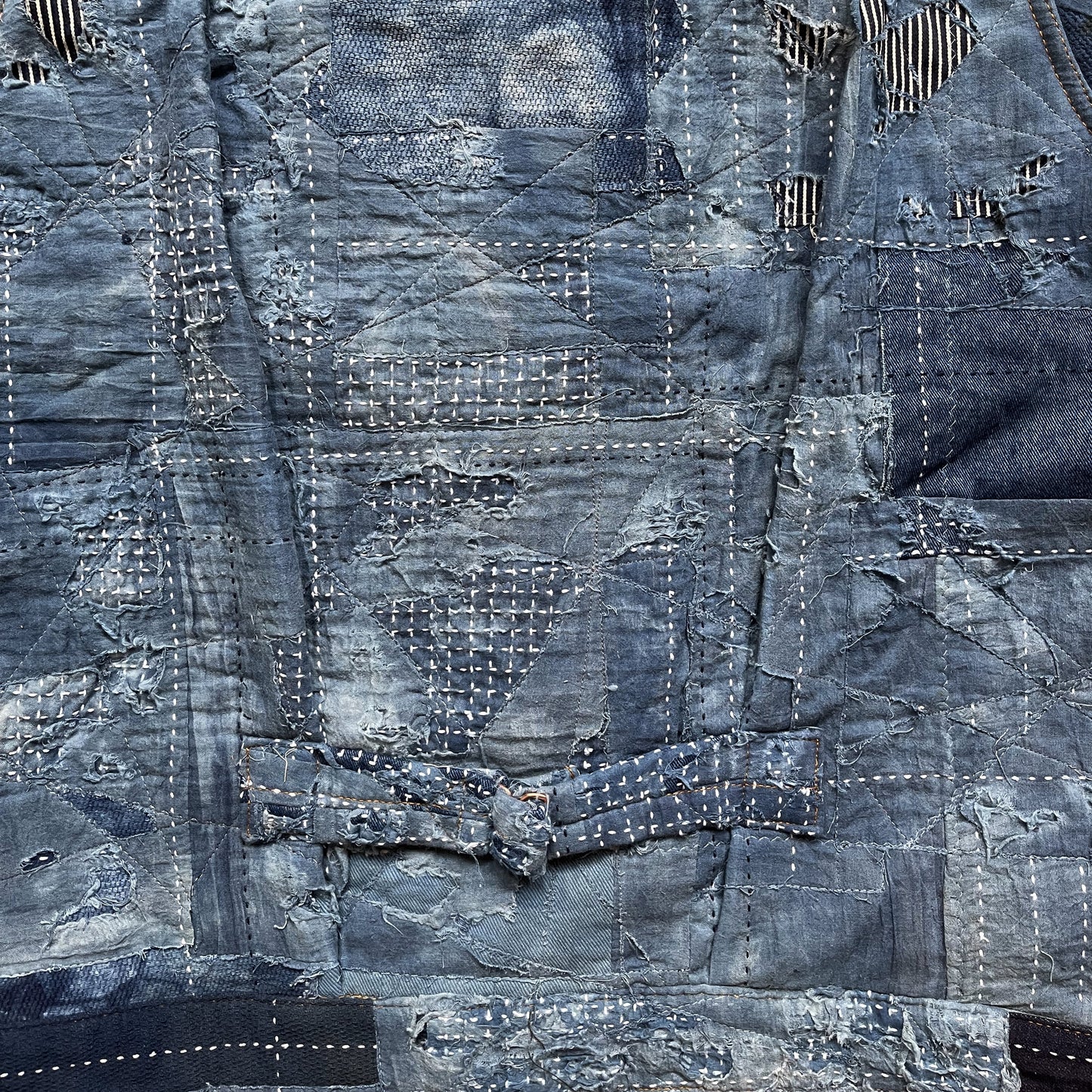 Indigo Boro Sashiko Distressed Denim Trucker Jacket - L