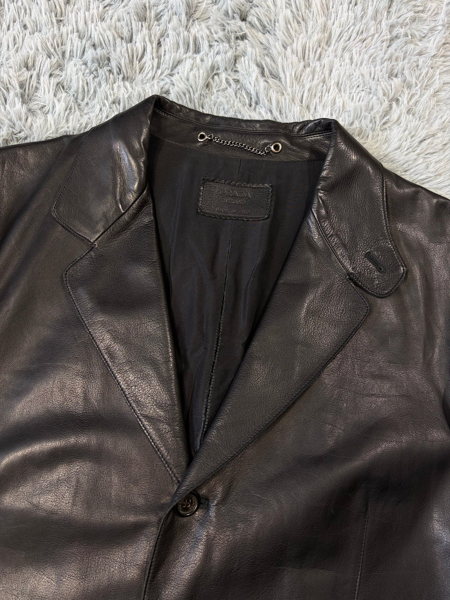 Prada Milano 00’s Black Leather Lined Asymmetric Blazer Coat - IT52 | O/S, Black