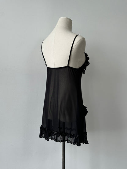 Vintage 2000s Sheer Ruffle Sleeveless Mini Dress - M