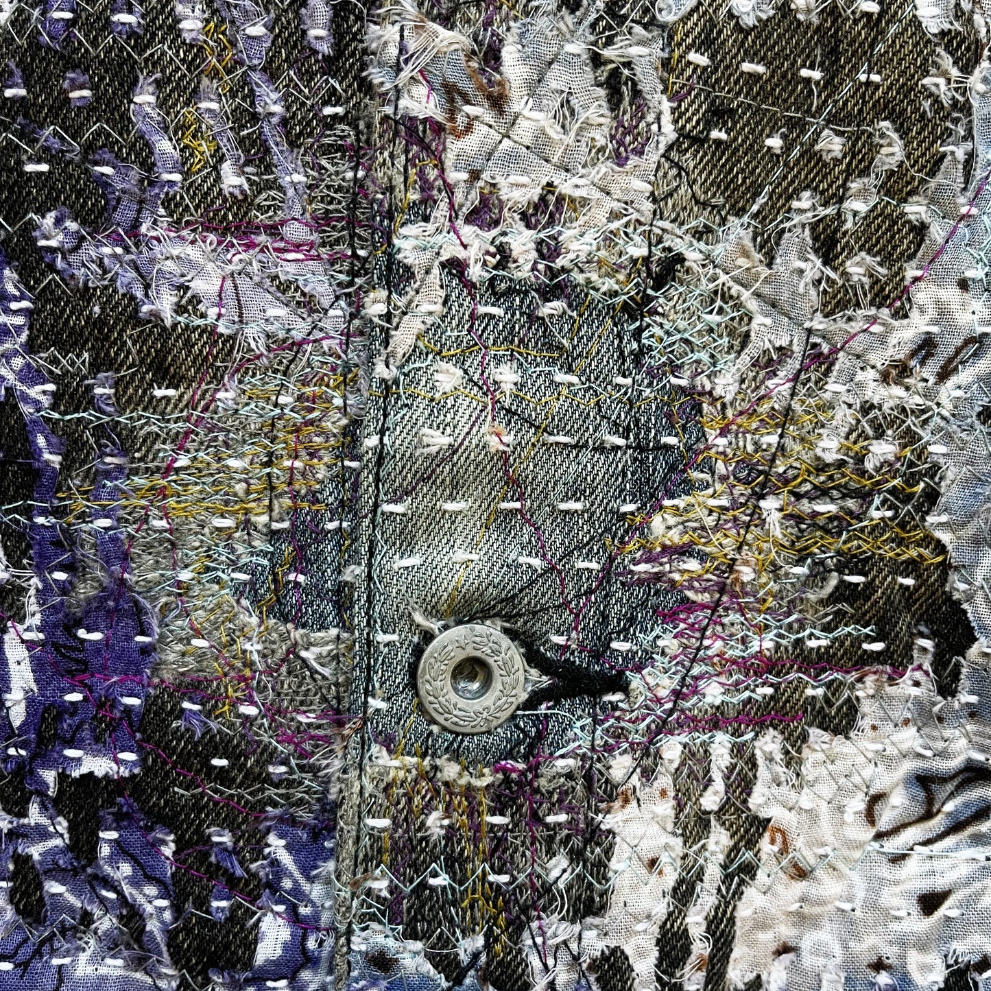 Boro Patchwork Sashiko Distressed Denim Trucker Jacket - M