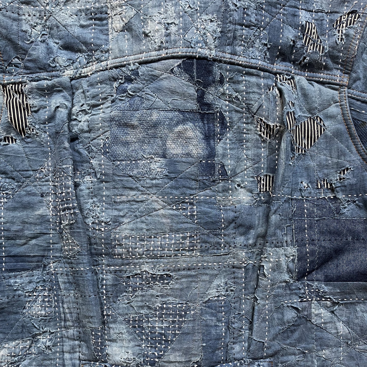 Indigo Boro Sashiko Distressed Denim Trucker Jacket - L