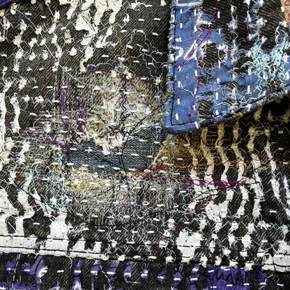 Boro Patchwork Sashiko Distressed Denim Trucker Jacket - M