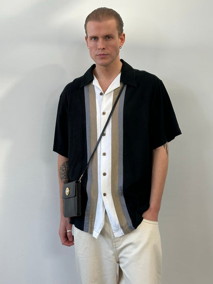Vintage 1990s Linen Short Sleeve Stripe Shirt - XL