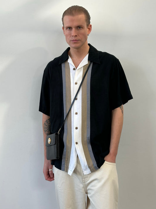 Vintage 1990s Linen Short Sleeve Stripe Shirt - XL