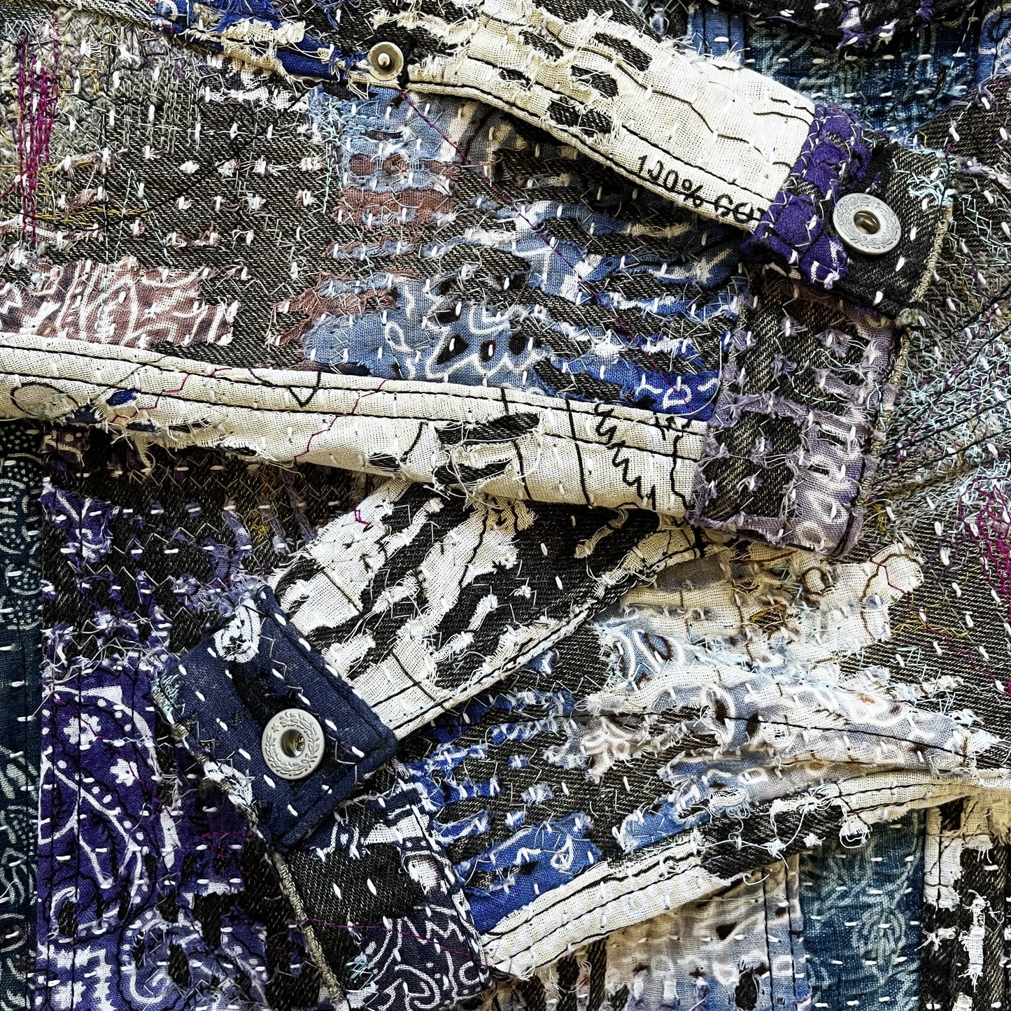 Boro Patchwork Sashiko Distressed Denim Trucker Jacket - M