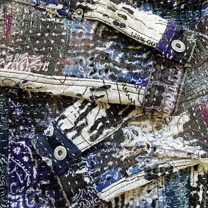 Boro Patchwork Sashiko Distressed Denim Trucker Jacket - M