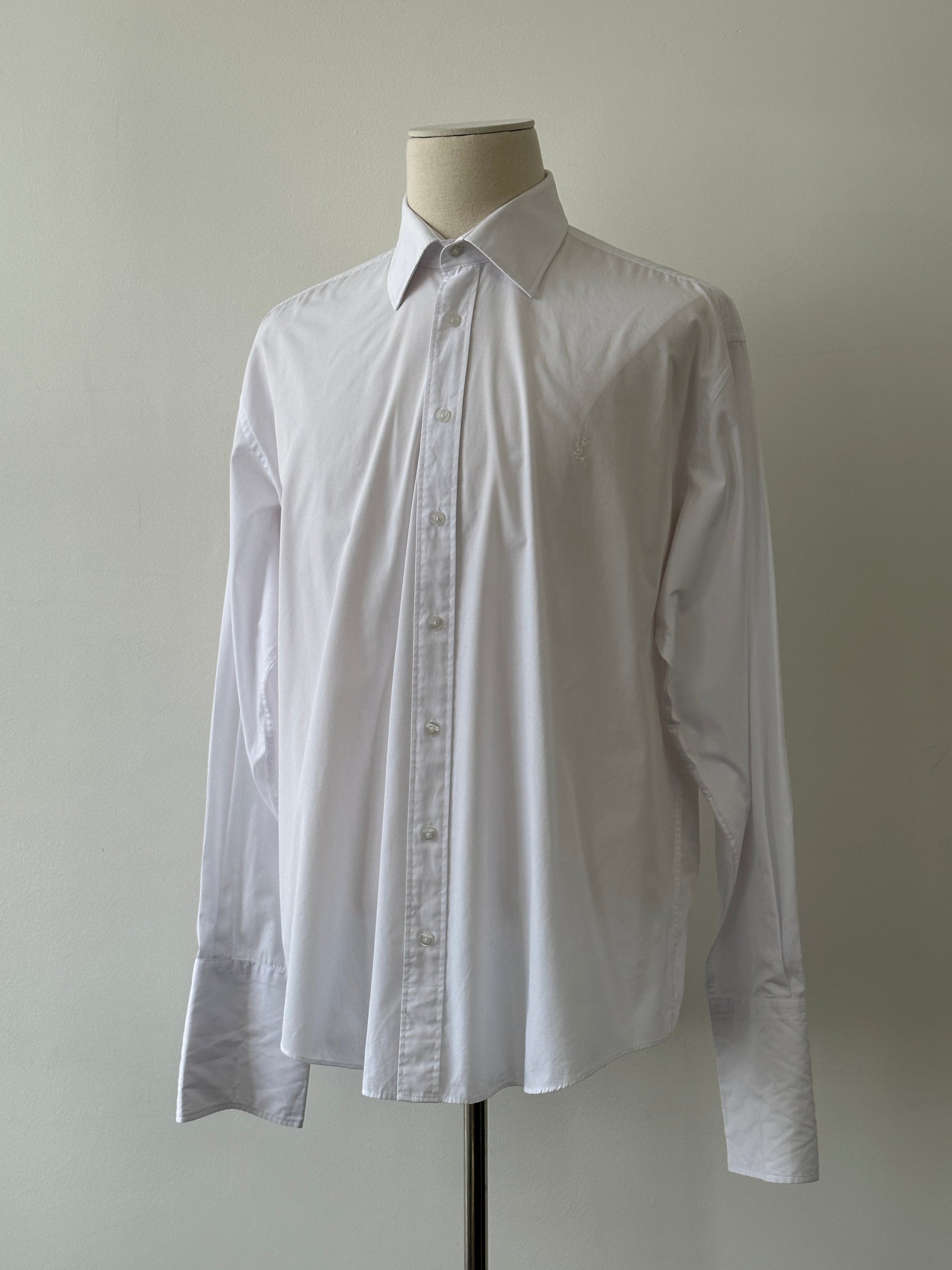 Yves Saint Laurent Pour Homme 1990s Cotton Logo Dress Shirt - XL