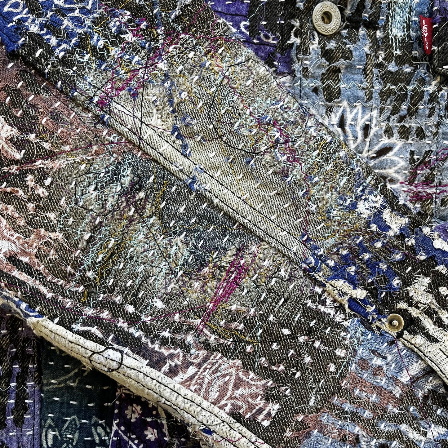 Boro Patchwork Sashiko Distressed Denim Trucker Jacket - M