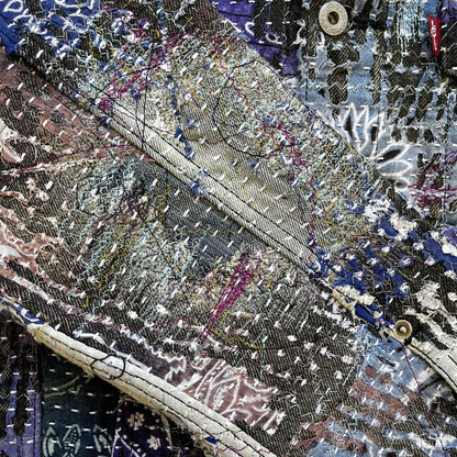 Boro Patchwork Sashiko Distressed Denim Trucker Jacket - M